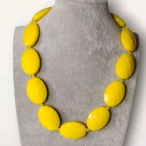 Chunky Faceted Single Strand Beaded Necklace Canary Yellow Statement